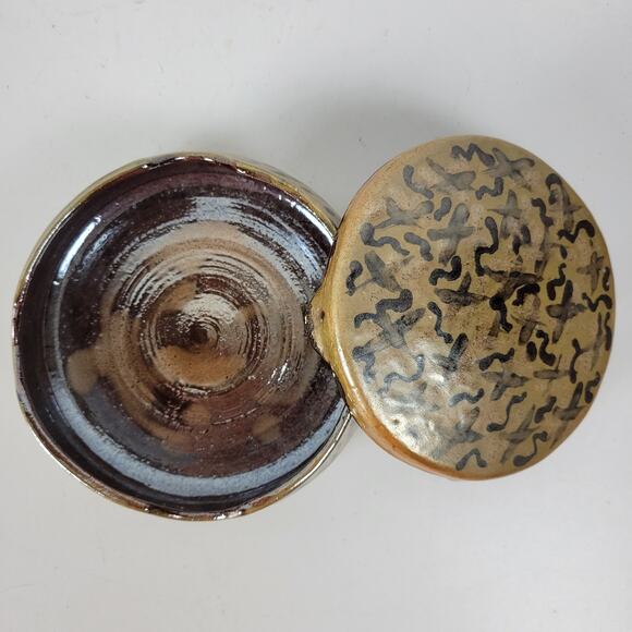 Vintage Boris Vitlin Studio Trinket Box Lid Round Ceramic Handpainted Signed - Picture 6 of 14